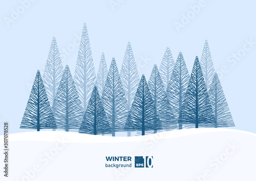 Winter landscape background with fir tree and snow in mountain. Christmas. Abstract vector illustration.