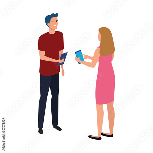 Woman and man avatar with smartphone design, Person people human profile and user theme Vector illustration