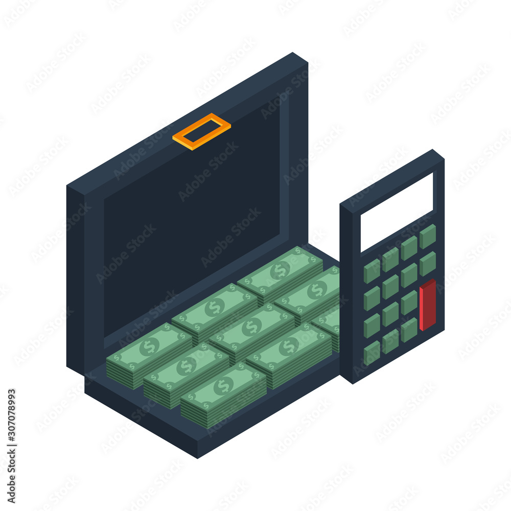 portfolio briefcase with bills dollars and calculator portfolio briefcase with bills dollars and calculator