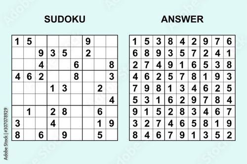Vector sudoku with answer 306. Puzzle game with numbers.