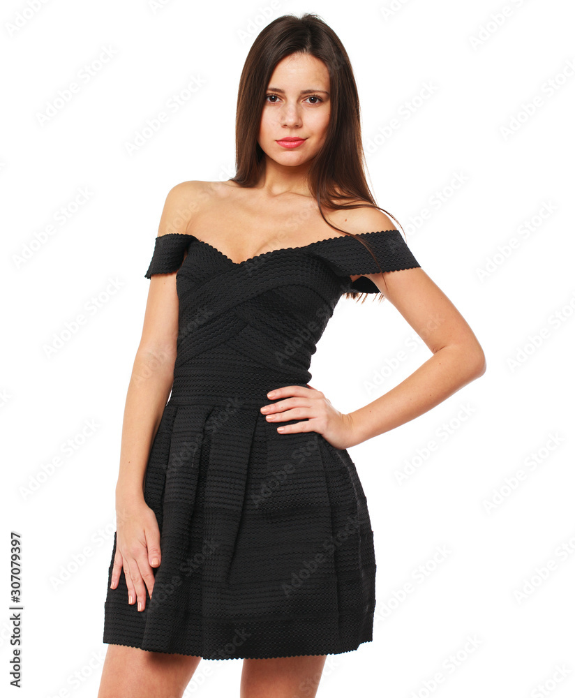 Young beautiful brunette woman in black dress Young beautiful brunette woman in black dress