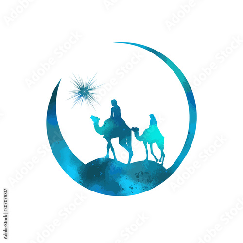 Christmas star camels with the Magi. Vector