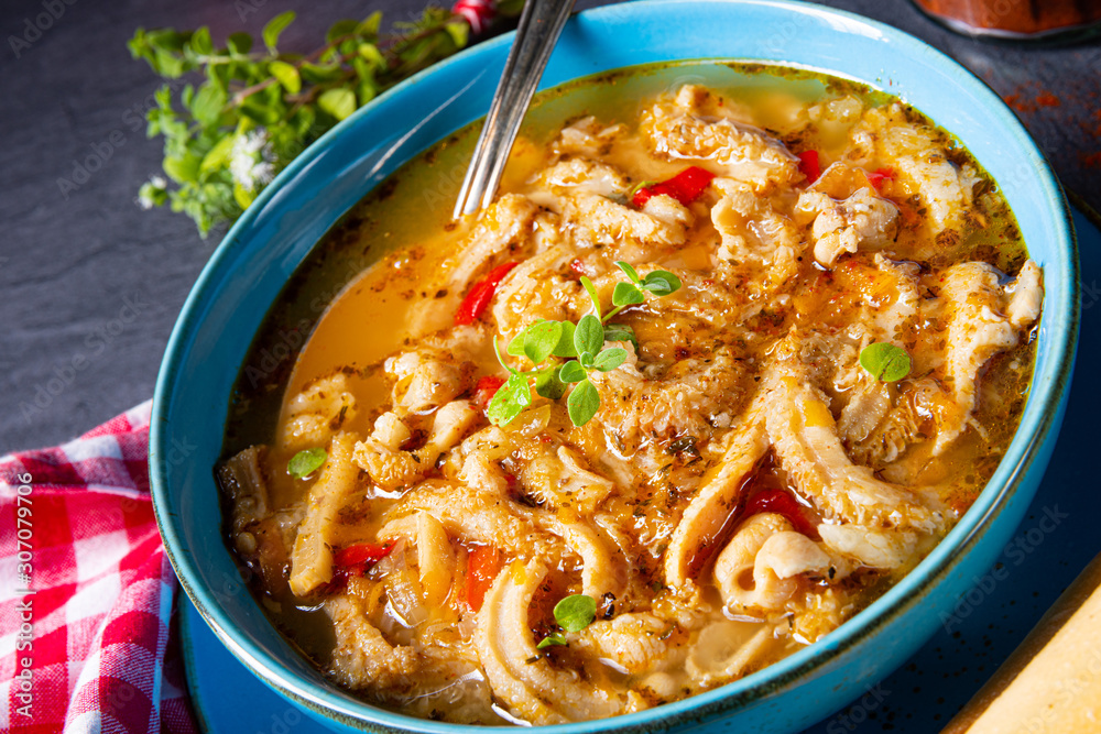 flaczki - fresh and spicy tripe soup with herbs