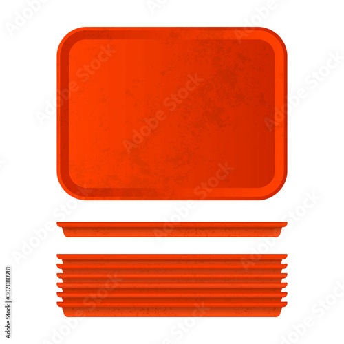 Orange plastic tray vector illustration isolated on white background