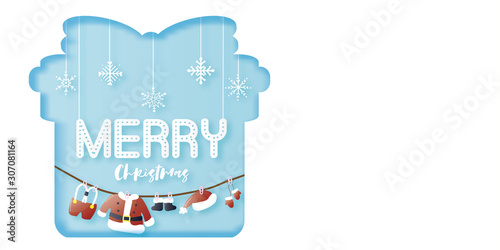 Merry Christmas in paper cut style. Vectors illustrations