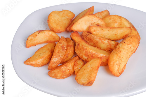 Cheezy Wedges | Baked Potatoes with Cheese on white  background