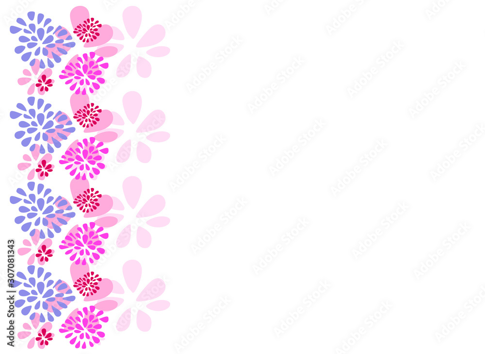 abstract simple background with flowers (pink, purple, blue), vector illustration