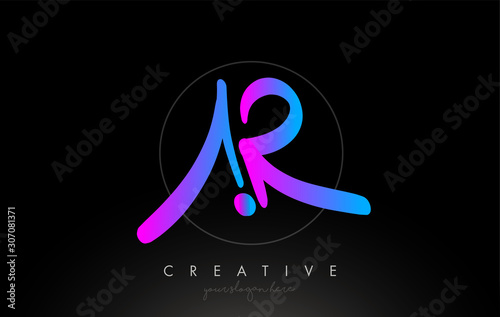 AR Artistic Brush Letter Logo Handwritten in Purple Blue Colors Vector