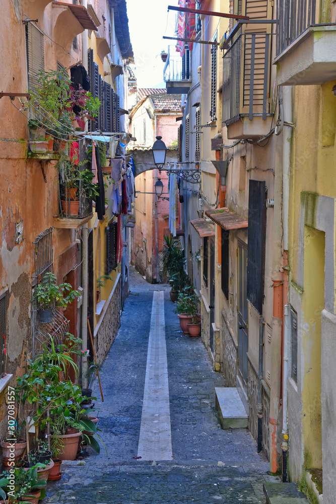 A small street among the old houses of Sessa Aurunca, a medieval village in the province of Caserta