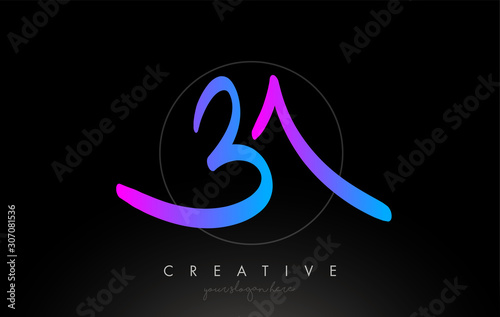 BA Artistic Brush Letter Logo Handwritten in Purple Blue Colors Vector