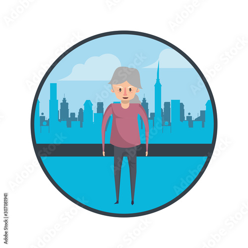 cute grandfather in the cityscape scene