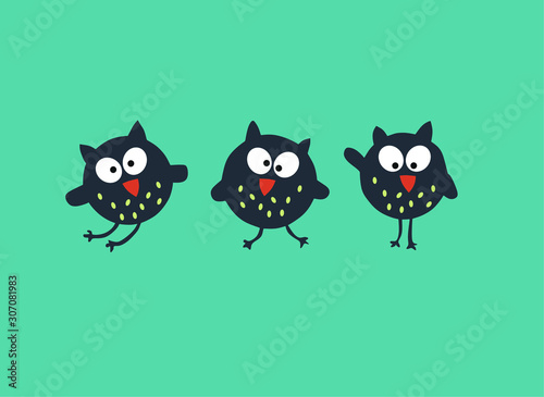three Cartoon owls, vector illustration