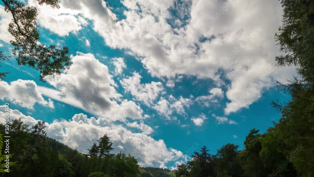 Idyllic white clours on blue sky summer meadow and forest timelapse background Idyllic white clours on blue sky summer meadow and forest timelapse background