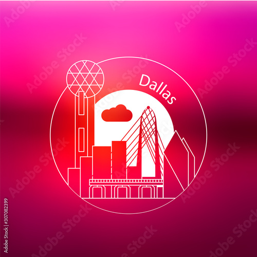 Dallas USA detailed silhouette. Trendy vector illustration, flat style. Stylish colorful landmarks. The concept for a web banner. Business travel icon