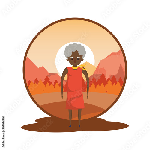 afro grandmother in the sunset landscape