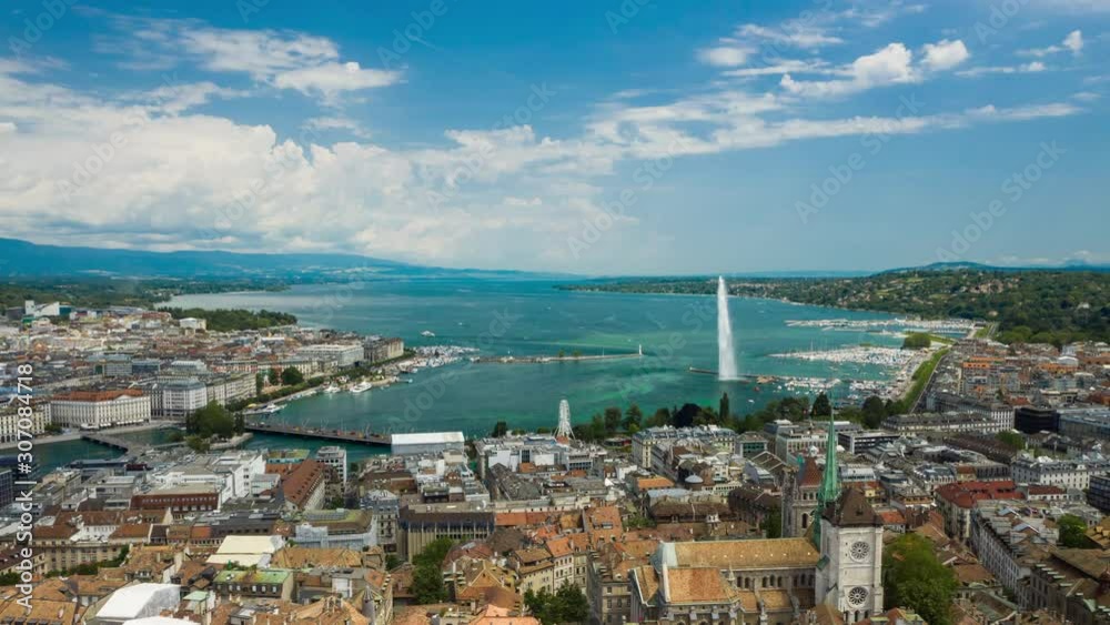 flight over geneva city center sunny day lakeside aerial panorama 4k timelapse switzerland flight over geneva city center sunny day lakeside aerial panorama 4k timelapse switzerland