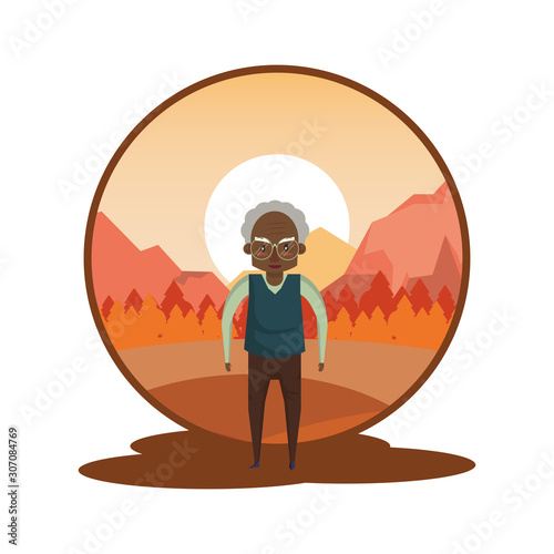 afro grandfather in the sunset landscape