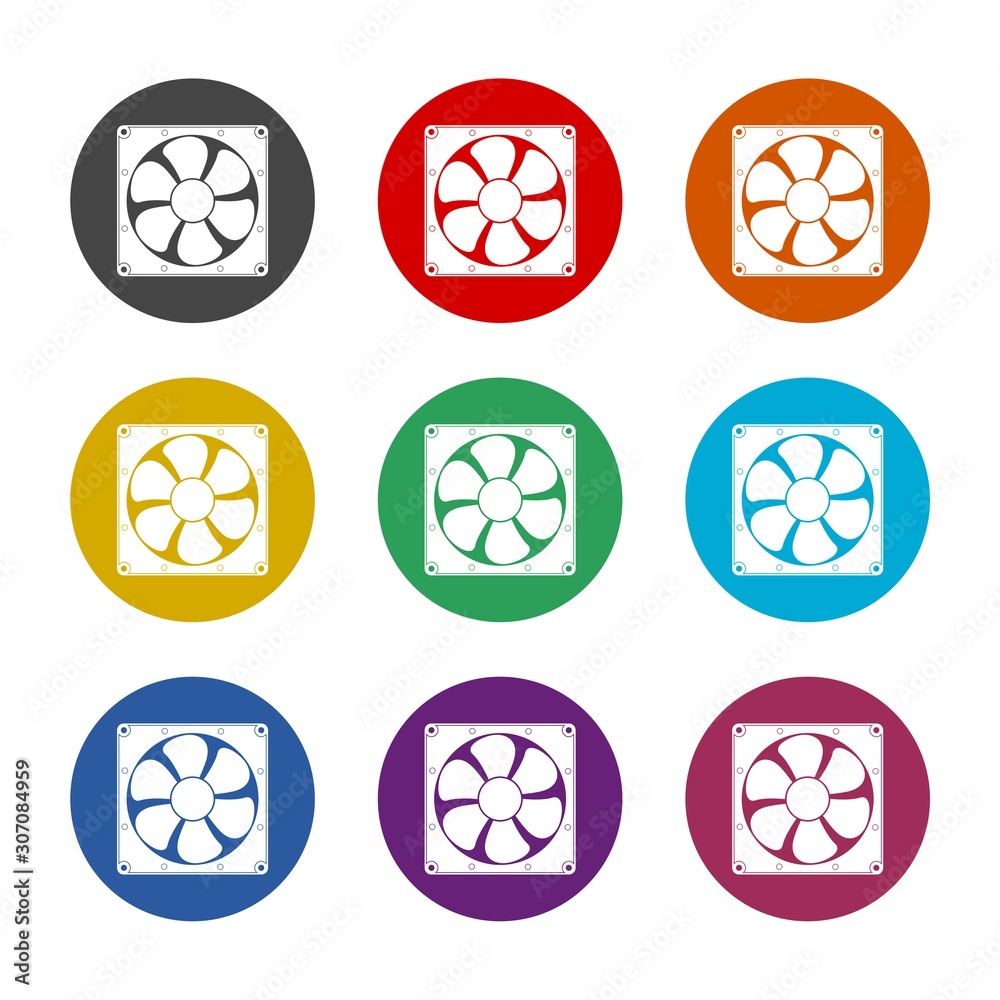 Computer fan color icon set isolated on white background Computer fan color icon set isolated on white background