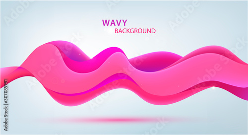 Vector 3d sound pink wave. Wavy abstract modern background, colorful flow poster, horizntal banner. Liquid shape.
