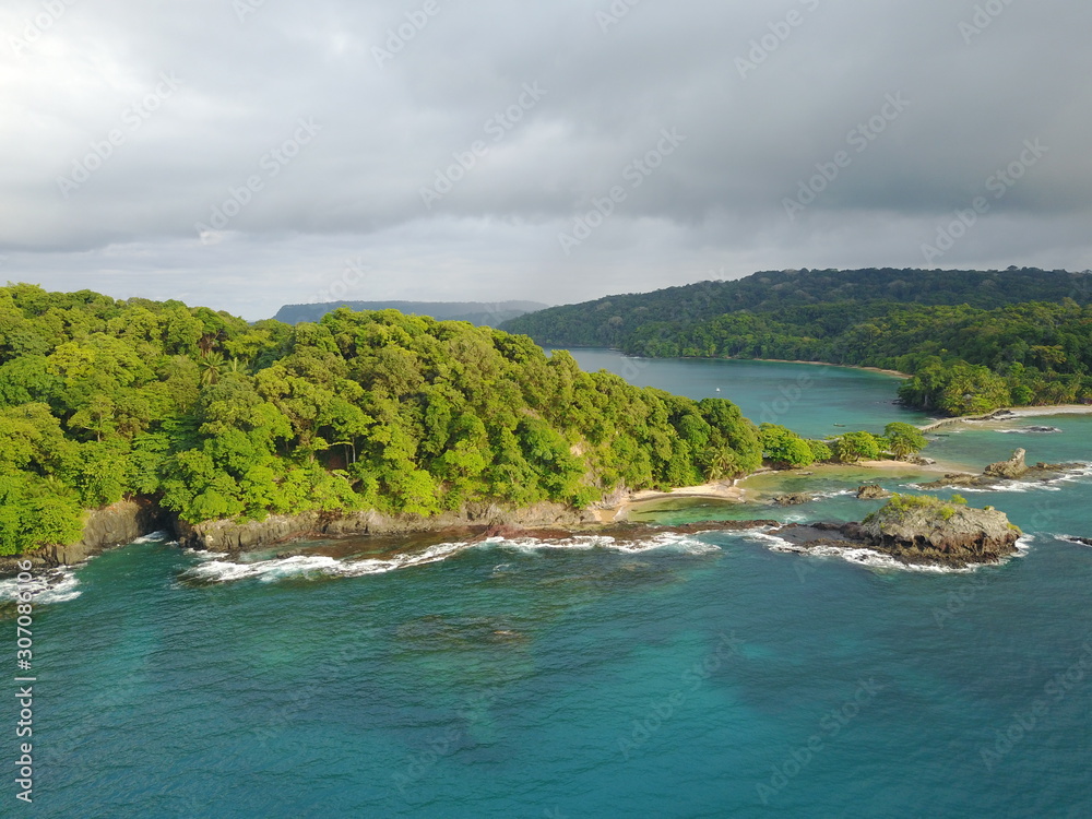 Fototapeta premium Aerial view Bom Bom Island and coast, Sao Tome