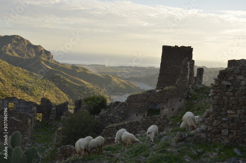 old abandoned castle trekking in the edge of Amendolea Bova national park Aspromonte