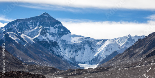 A 2019 winter view of the North Face of Mt. Everest as seen on the way to base camp in Tibet, China