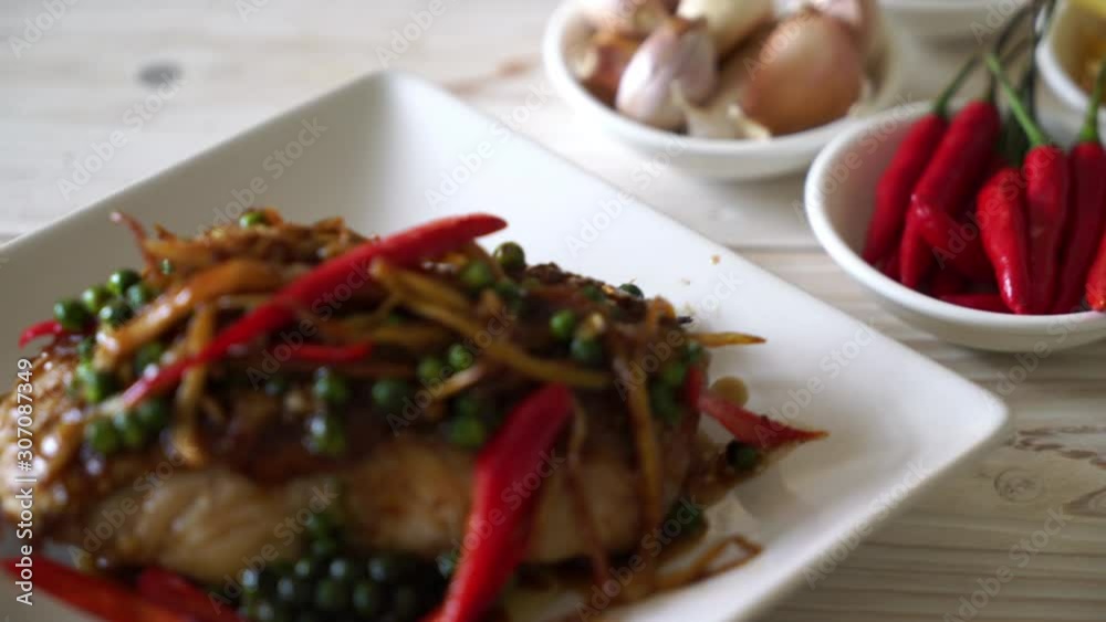 stir-fried spicy and herb with grouper fish fillet stir-fried spicy and herb with grouper fish fillet