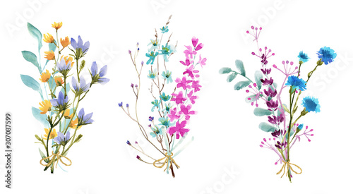  Watercolor flowers isolated on white background  drawn in handcrafted.  spring bouquet