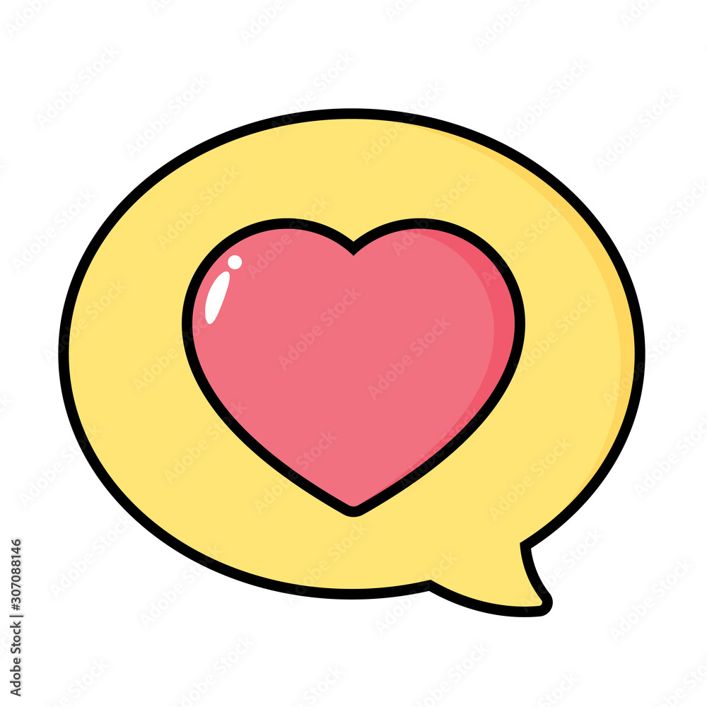 Cute kawaii pink heart on yellow speech bubble. Cute kawaii pink heart on yellow speech bubble.