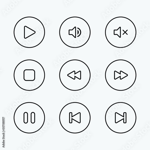 Free Download set of media player line vector icons. multimedia buttons in circle shape. flat style icons for web site and mobile app - GFXLoad