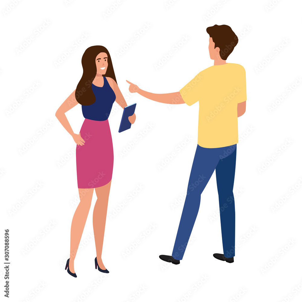 young couple avatar character icon vector illustration design