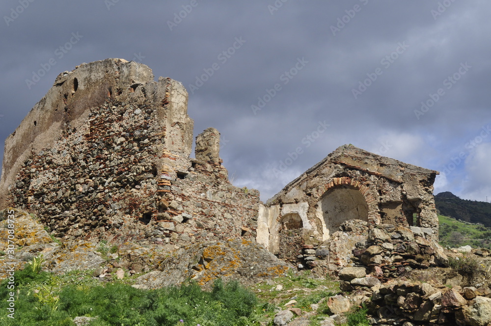 old abandoned castle trekking in the edge of Amendolea Bova national park Aspromonte