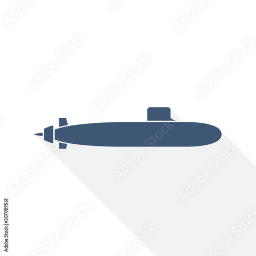 submarine vector icon, navy, boat, ship, army concept flat design illustration