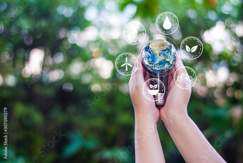 Environmental protection Creativity on Earth Day or the concept of saving energy and the environment.