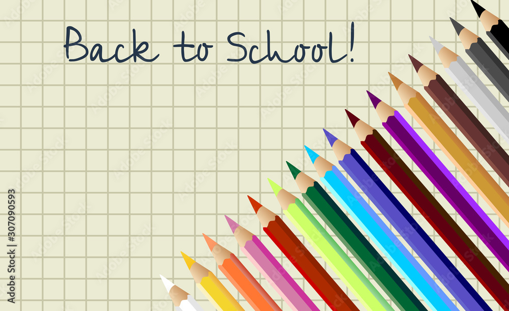Back To School Poster Colorful Crayons Pencils On Squared Notebook Background Flat Vector Illustration T Back To School Poster Colorful Crayons Pencils On Squared Notebook Background Flat Vector Illustration T