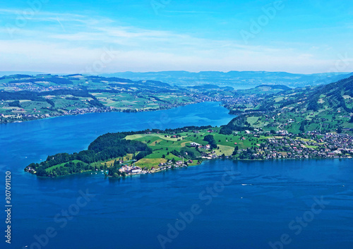 View of the Lake Luzerne or Vierwaldstättersee (Vierwaldstaettersee oder Vierwaldsattersee) from the Bürgenberg mountain, Obbürgen (Obburgen or Obbuergen) - Canton of Nidwalden, Switzerland photo