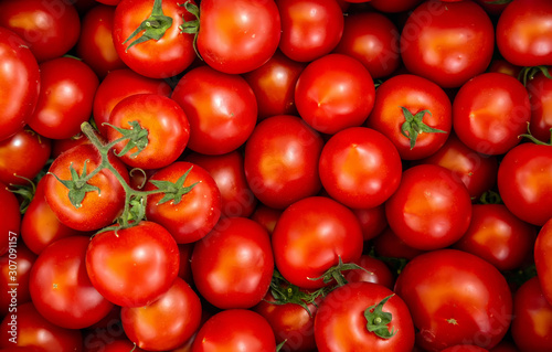 Fényképezés organic tomato closeup vegetable background Top view