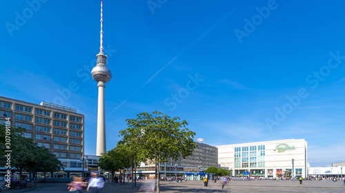 Berlin Alexander platz in front The World Clock (Weltzeituhr), also known as the Urania World Clock on most popular square in berlin germany.