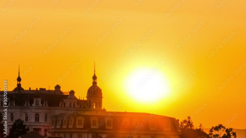 Karlovy Vary (Carlsbad) town. Czech Republic. Sunset timelapse. Karlovy Vary (Carlsbad) town. Czech Republic. Sunset timelapse.