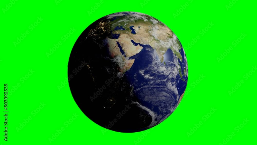 planet Earth rotating in space, solar system world isolated on green screen background, 4k loop