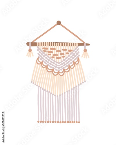 Macrame design vector illustration. Wall hanging decoration with thread fring...
