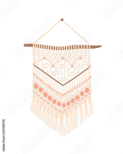 Macrame modern design vector illustration. Wall hanging decoration with threa...