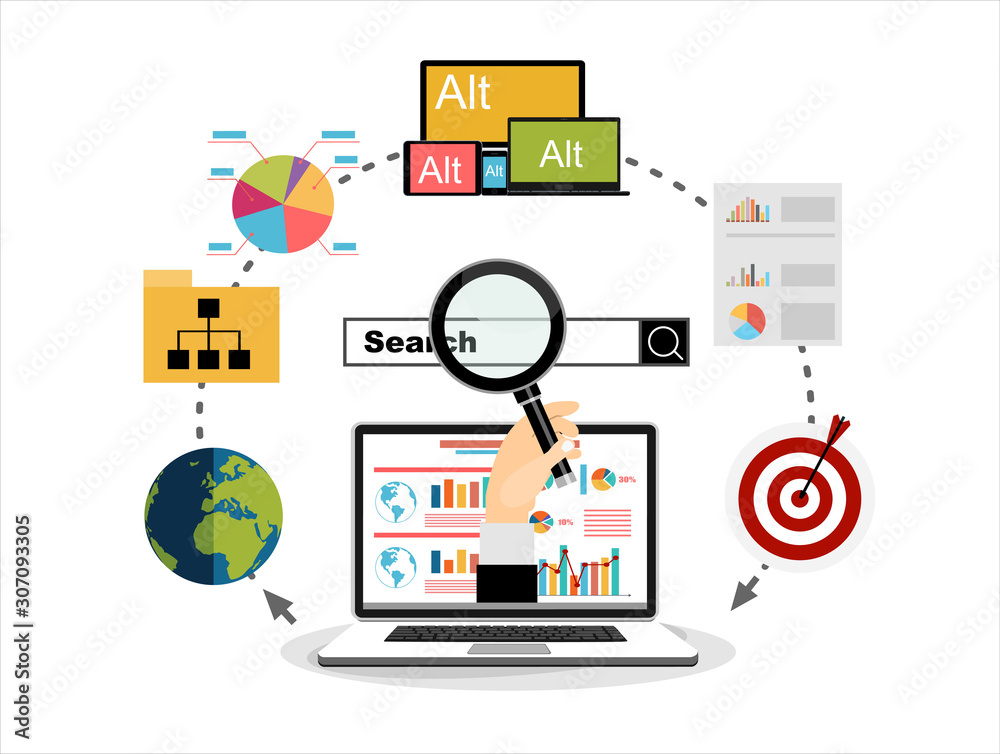 Flat illustration web analytics design , SEO optimization. Flat illustration web analytics design , SEO optimization.