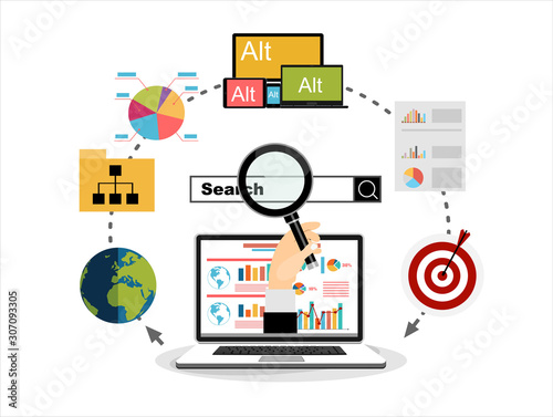Flat illustration web analytics design , SEO optimization.