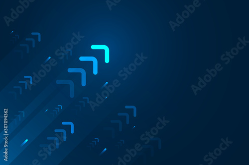 Light arrow up with speed line on blue background, copy space composition,  digital speed technology concept.