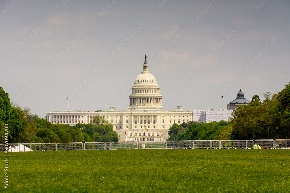 View of Capitol Building in distant in summer, Under Renovation, Washington DC