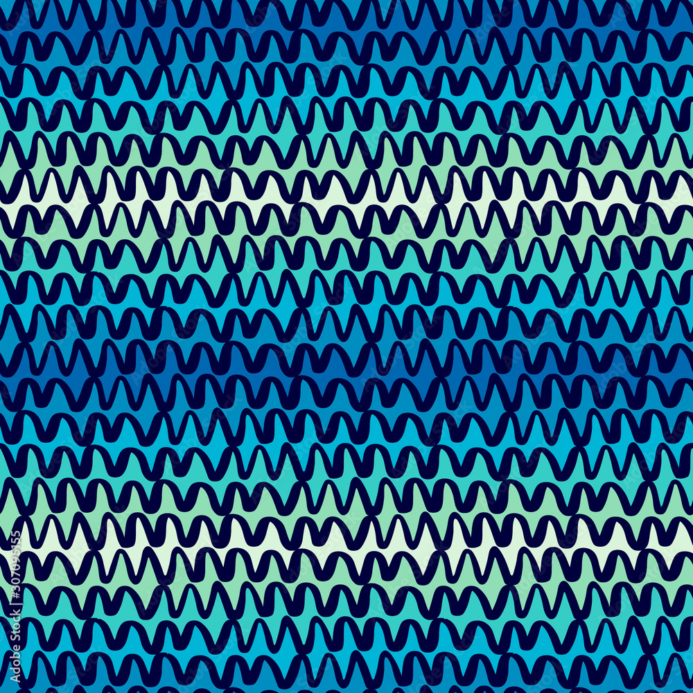 Waves vector seamless pattern with zigzags. Repeating uneven wavy lines. Ocean and Sea background in vector for your design. EPS 8