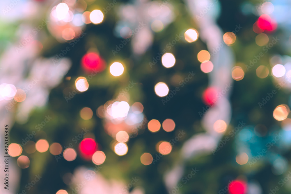 abstract colorful lights bokeh of Christmas trees. xmas, happy new year colorful background