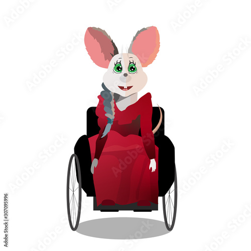 Disabled mouse on a wheelchair. It can be used for printing on postcards, on posters, in materials for people with disabilities, printed materials for children, souvenirs, etc.