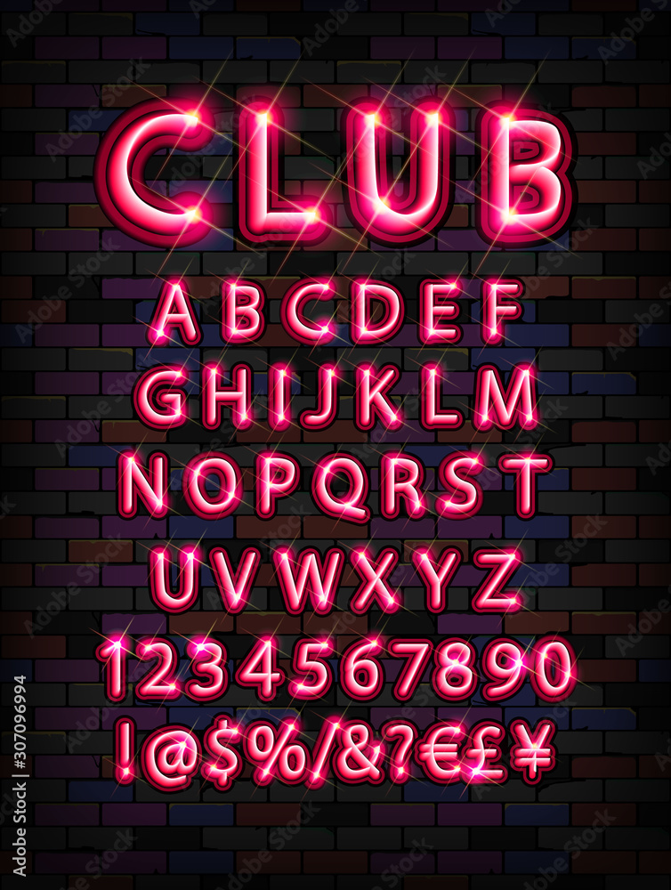 Pink neon tube alphabet font.